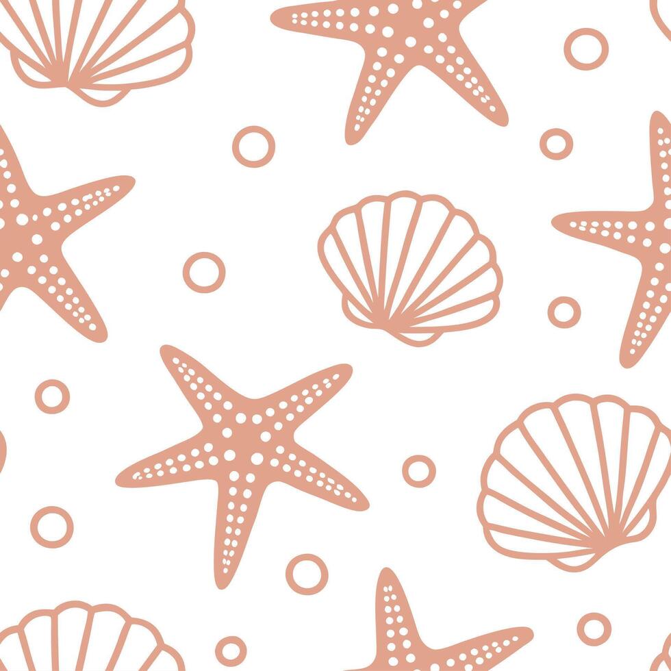 Clean Seashell and starfish seamless tile pattern with beach motifs and soft summer hues concept as Seashells and starfish in soft beach hues create a seamless tile pattern bringing summ vector