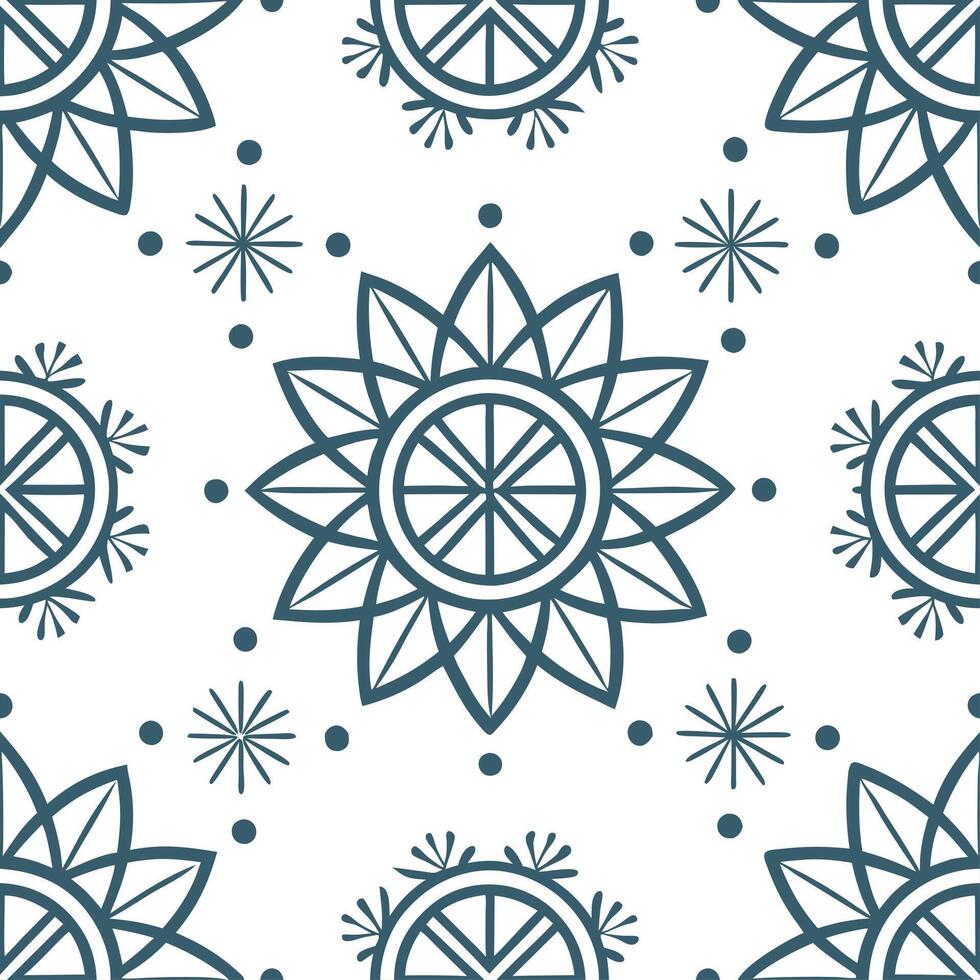Clean Scandinavian Nordic geometric patterns and snowflakes seamless tile design with cool tones concept as Cool tones highlight Scandinavian Nordic geometric patterns intertwined with s Set 2 vector
