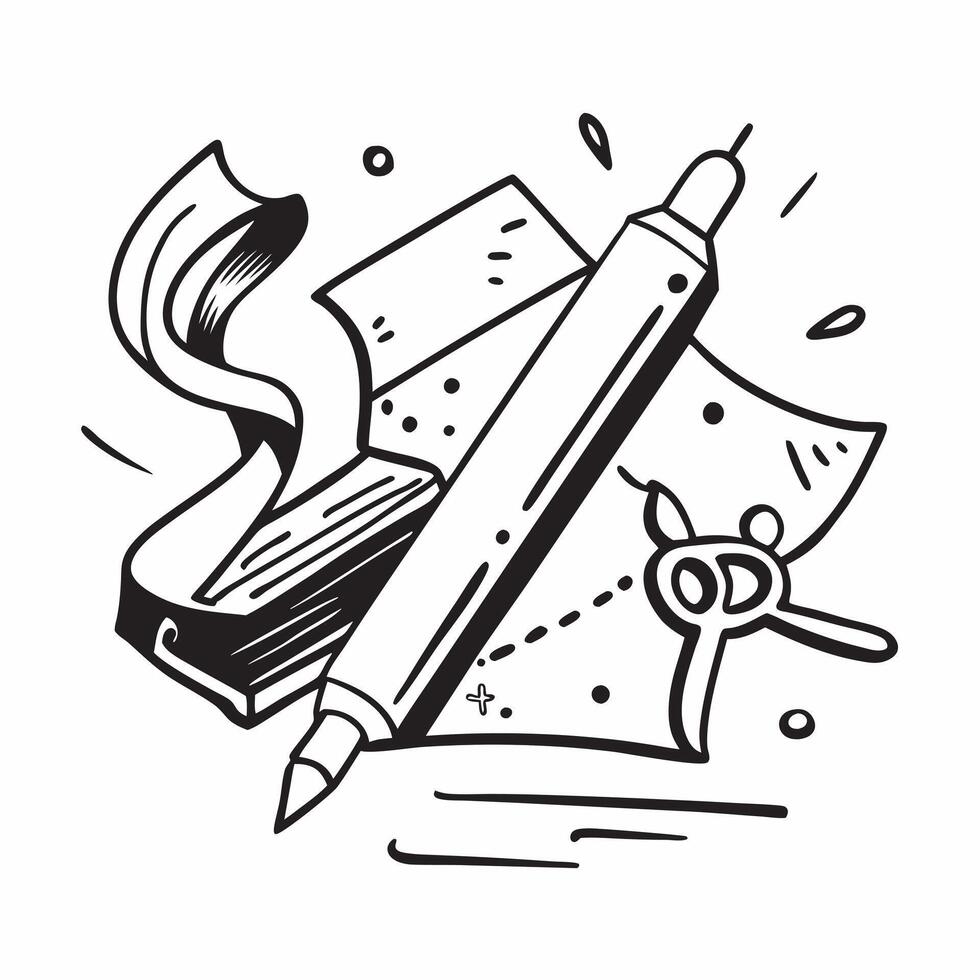 Clean Scissors and glue stick with copy space for arts and crafts presentations concept as An artistic rendering of scissors and a glue stick with generous copy space suitable for showca vector