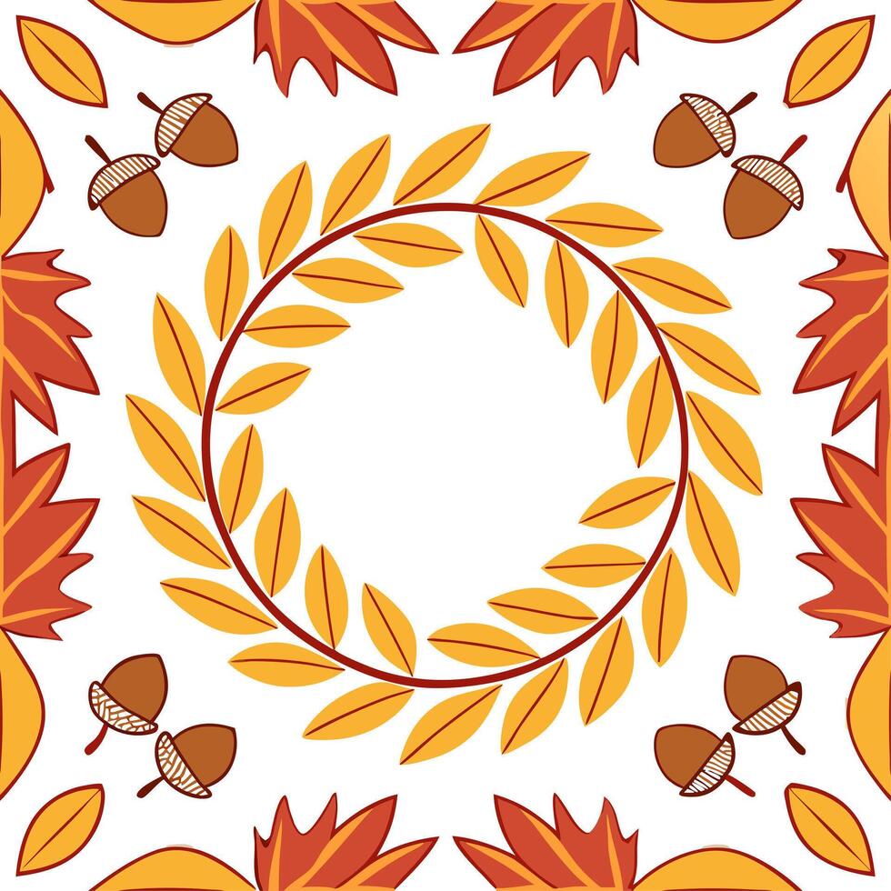 Clean Rustic autumn wreath seamless tile pattern with colorful leaves and seasonal accents concept as Colorful autumn leaves and seasonal accents create a rustic autumn wreath seamless t vector