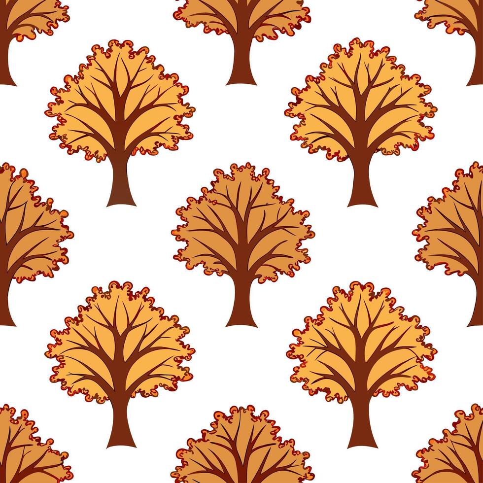 Clean Rustic oak tree seamless tile pattern with autumn foliage and warm earthy tones concept as Oak trees with autumn foliage in warm earthy tones create a rustic seamless tile pattern vector