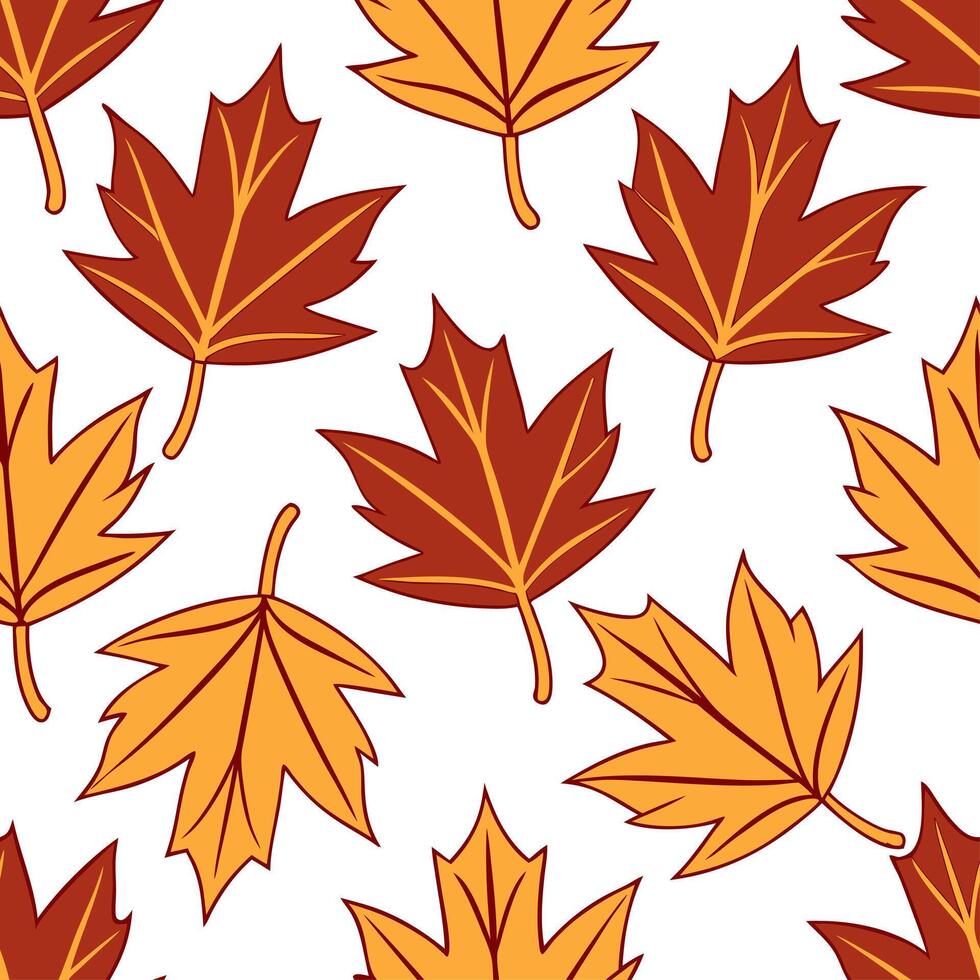 Clean Rich autumn colors seamless tile pattern with falling leaves vibrant oranges reds and browns concept as Falling leaves in vibrant oranges reds and browns create a rich autumn color vector