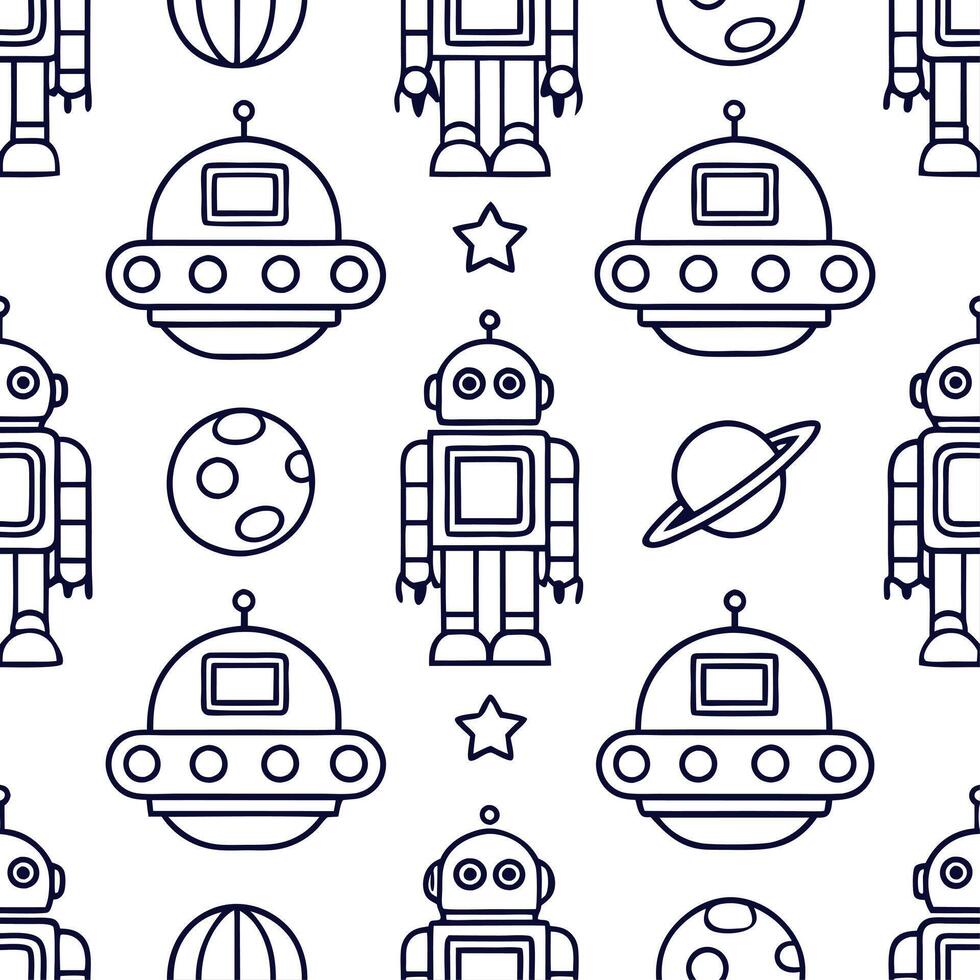 Clean Retro sci fi seamless tile pattern with futuristic elements and vintage technology aesthetics concept as Seamless retro sci fi tiles featuring vintage robots futuristic tech and sp vector