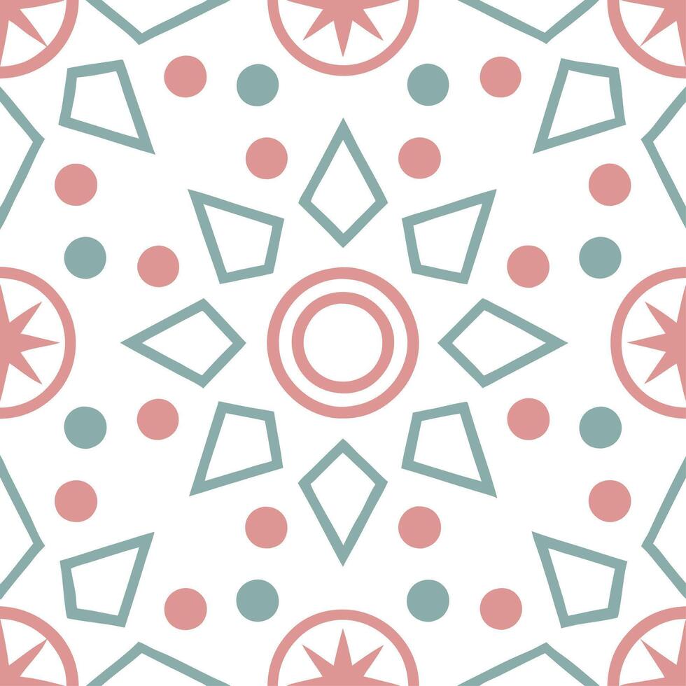Clean Retro geometric seamless tile pattern pastel colors on white background ideal for soft interiors concept as Designing seamless tile with retro geometric patterns in pastel colors o vector