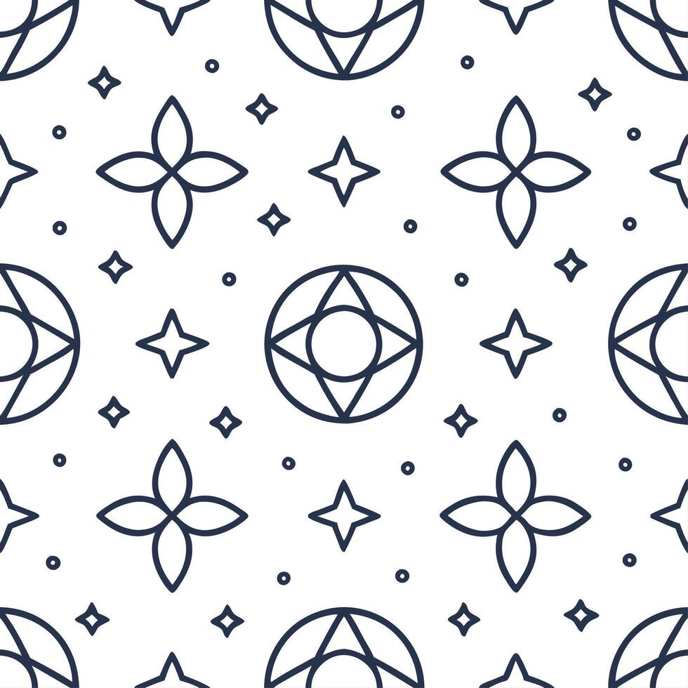 Clean Retro geometric seamless tile pattern celestial motifs on white background perfect for mystical decor concept as Designing seamless tile with retro geometric patterns and celestial Set 2 vector