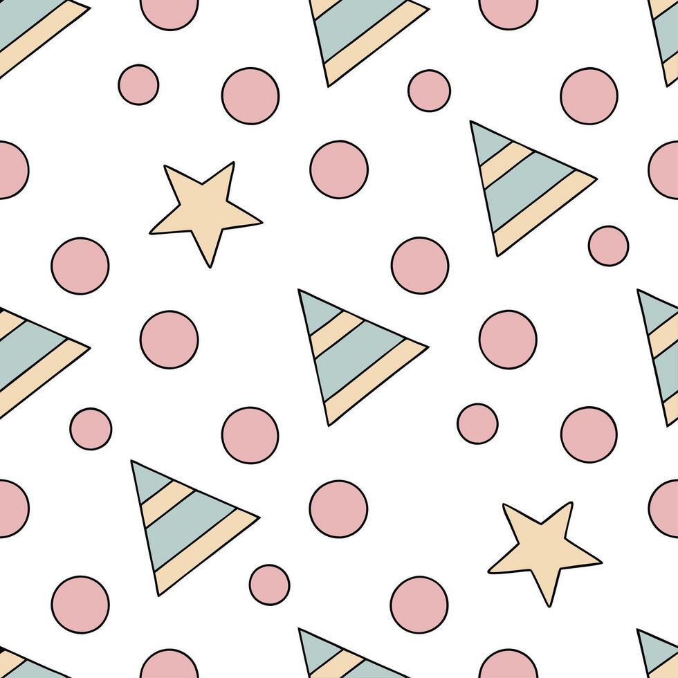 Clean Retro geometric seamless tile pattern complementary colors on white background perfect for vibrant spaces concept as Creating seamless tile with retro geometric patterns in complem vector