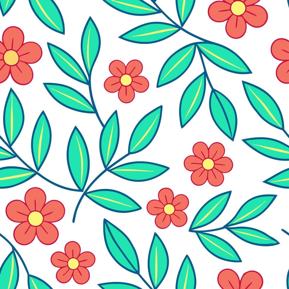 Clean Retro botanical seamless pattern with bold colors for lively interiors concept as Vibrant botanical elements in a retro seamless pattern bringing energy and life to interiors in P vector