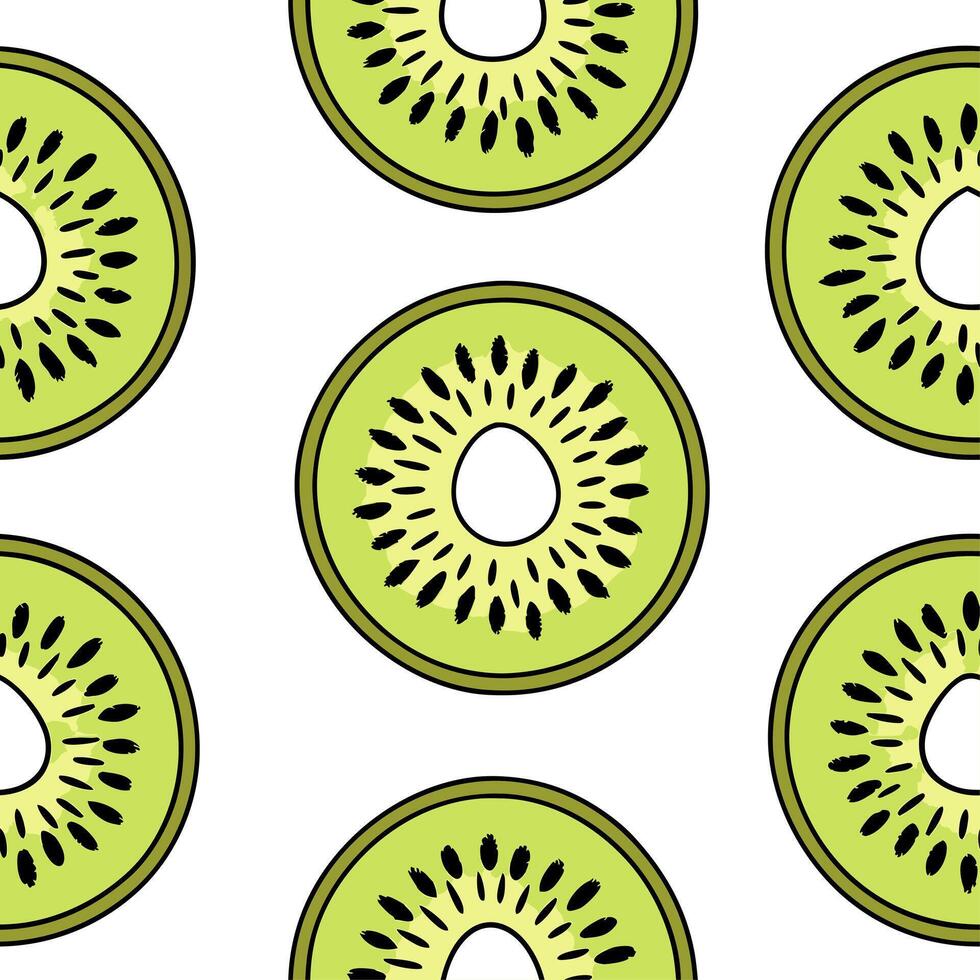 Clean Refreshing kiwi fruit seamless tile pattern with bright green flesh and tiny black seeds concept as Kiwi fruits with bright green flesh and tiny black seeds create a refreshing sea vector