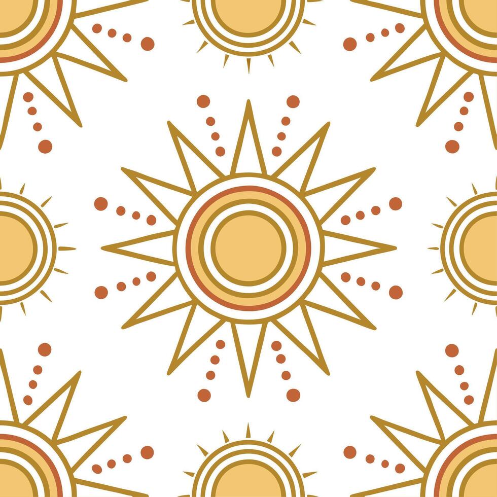 Clean Radiant summer sun seamless tile pattern with golden rays and sunset hues for peaceful sunlit spaces concept as Golden rays and sunset hues arranged seamlessly to bring a peaceful vector