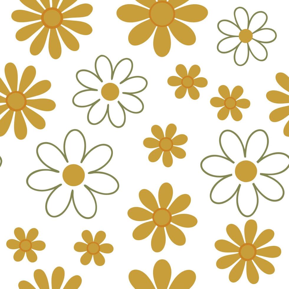 Clean Playful spring flower seamless pattern with daisies and buttercups for cheerful living rooms concept as Daisies and buttercups arranged in a playful seamless tile pattern to create vector