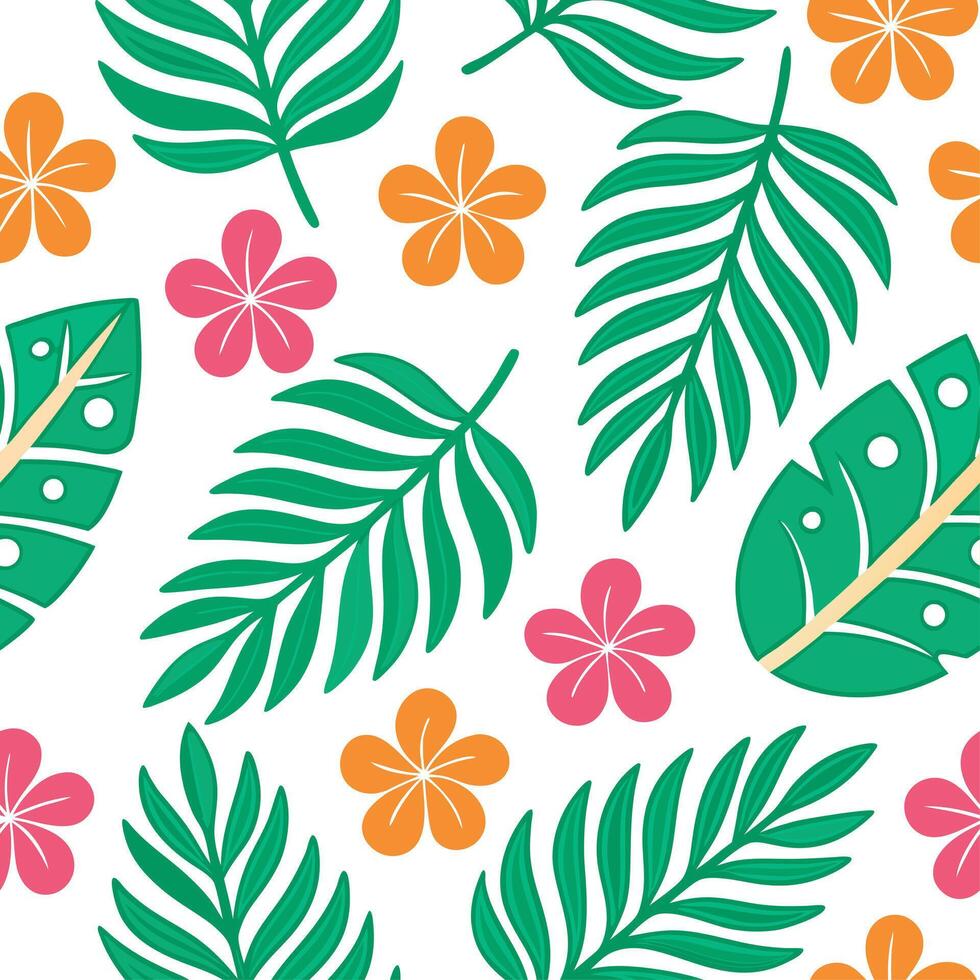 Clean Playful summer leaves seamless pattern with colorful tropical leaves and flowers for vibrant spaces concept as Colorful tropical leaves and flowers arranged seamlessly for a playfu Set 2 vector