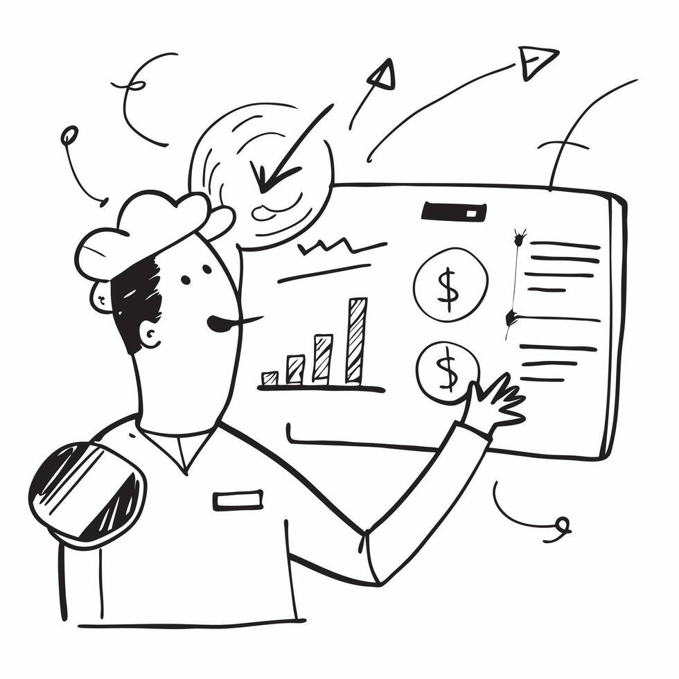 Clean Persona with a line graph and a financial statement symbolizing budget analysis in double exposure with copy space concept as A persona blended with a line graph and a financial s vector