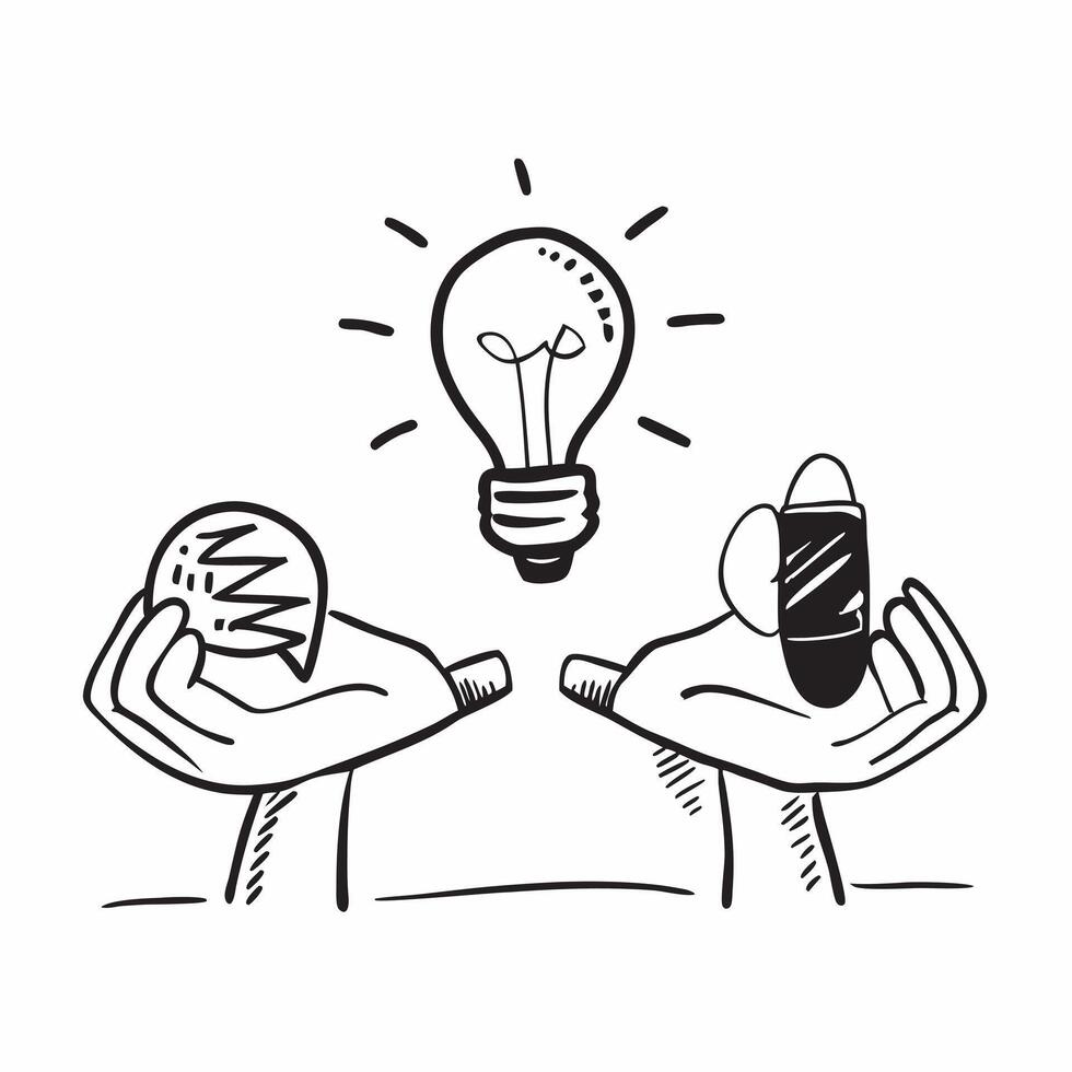 Clean Person and a light bulb symbolizing energy conservation and innovation in double exposure with copy space concept as A person blended with a light bulb representing energy conserv vector