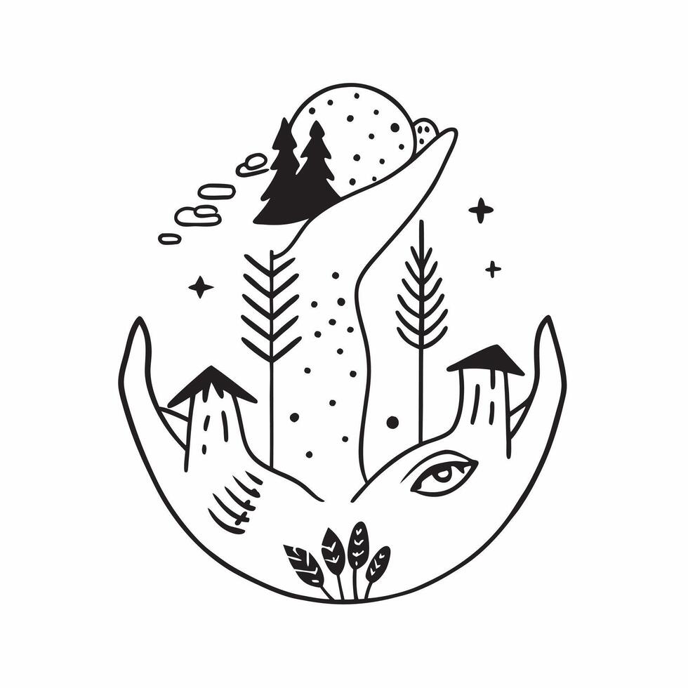 Clean Person and a forest symbolizing forest preservation and harmony in double exposure with copy space concept as A person intertwined with a forest scene representing forest preserva vector
