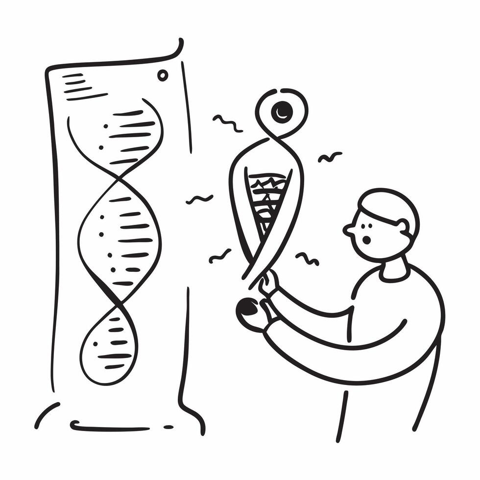 Clean Person and a DNA strand symbolizing scientific breakthroughs in double exposure with copy space concept as A person merged with a DNA strand representing scientific breakthroughs vector