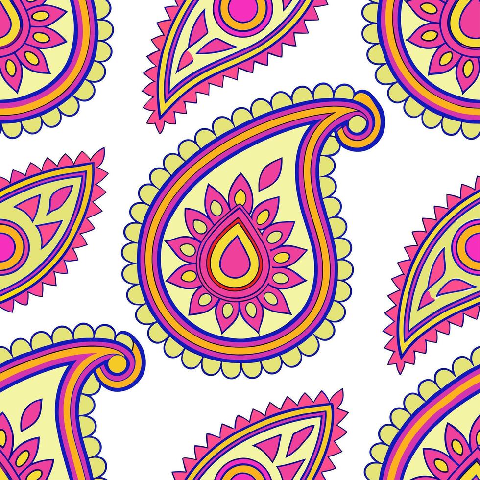 Clean Persian floral patterns and paisleys seamless tile design with rich colors concept as Rich colors highlight Persian floral patterns intertwined with paisleys in seamless tile desig vector