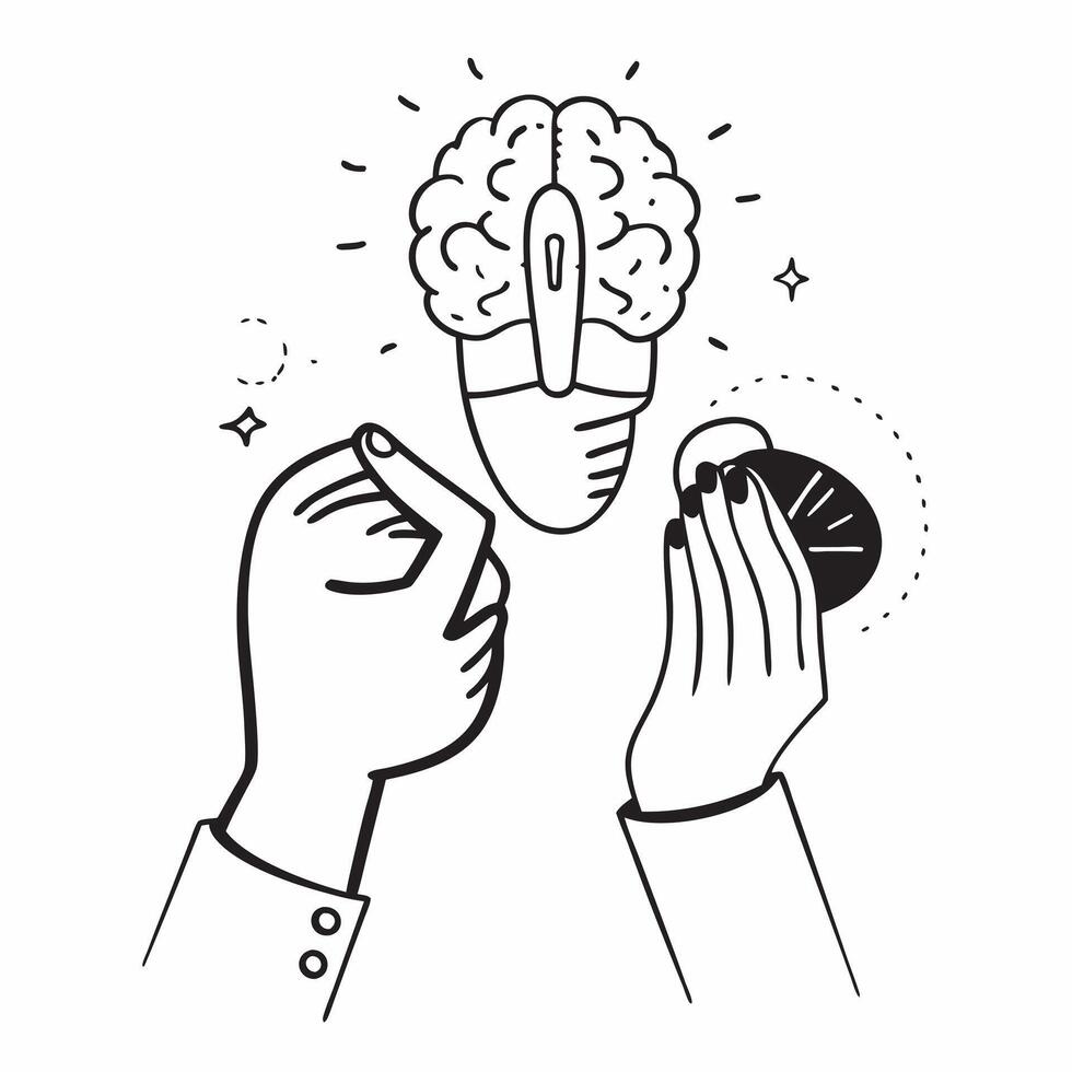 Clean Person and a brain symbolizing innovation and creativity in double exposure with copy space concept as A person intertwined with a brain representing the fusion of human creativit vector