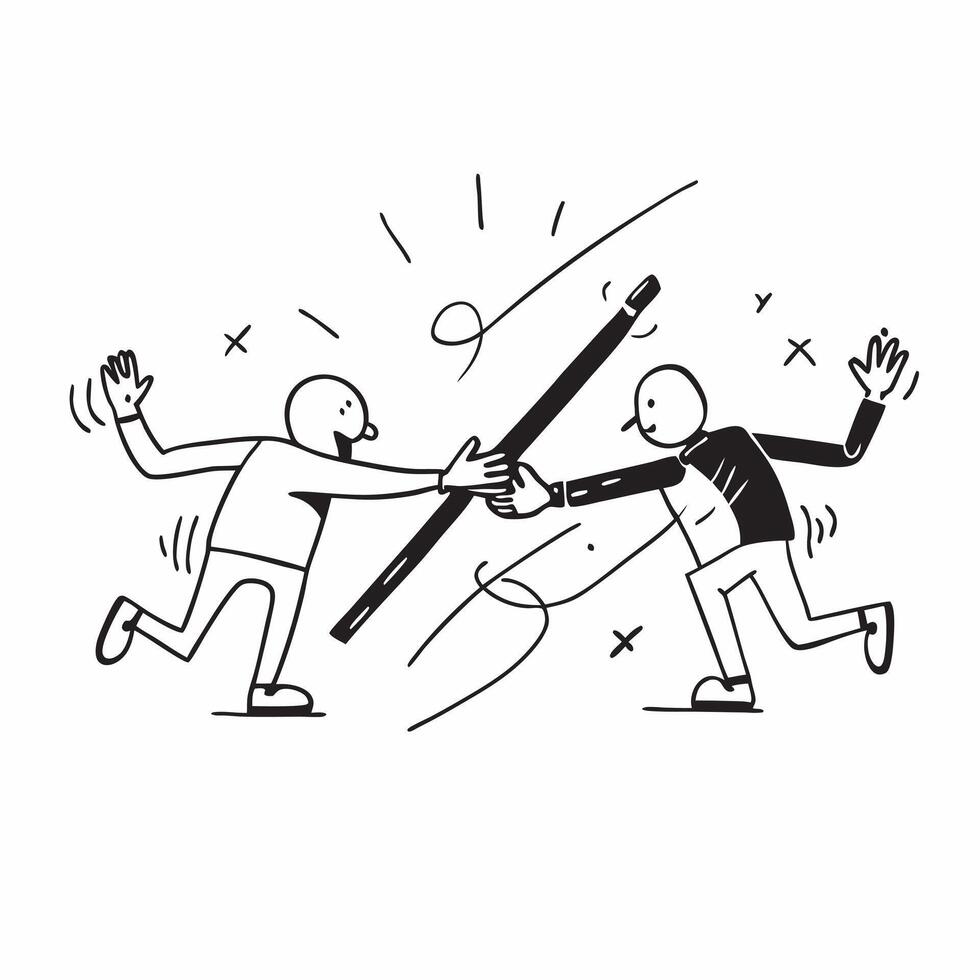 Clean People in a relay race passing the baton symbolizing coordination and challenge with ample space for text concept as A team in a relay race passing the baton to each other represe vector
