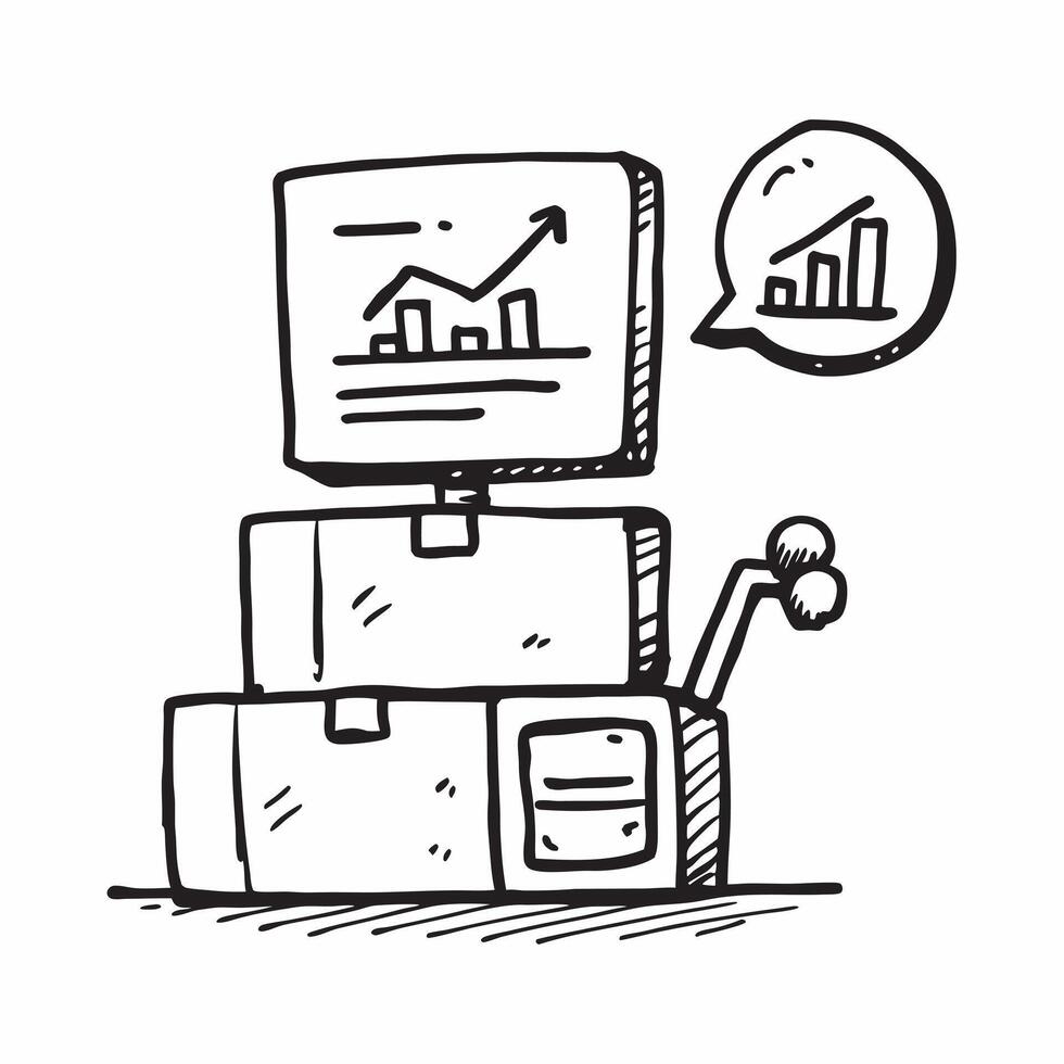 Clean Palletizing robot and a performance chart symbolizing efficient palletizing processes in double exposure with copy space concept as A palletizing robot blended with a performance vector
