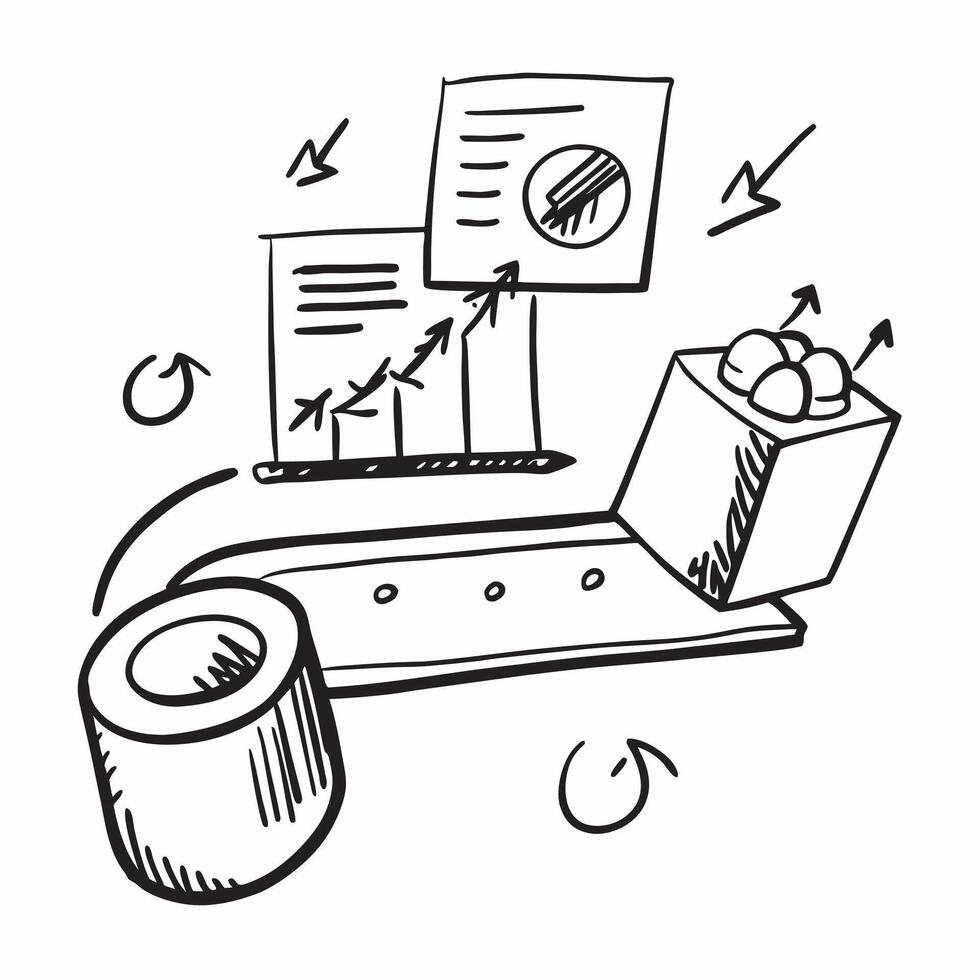 Clean Palletizing robot and a financial dashboard symbolizing inventory turnover in double exposure with copy space concept as A palletizing robot blended with a financial dashboard rep vector