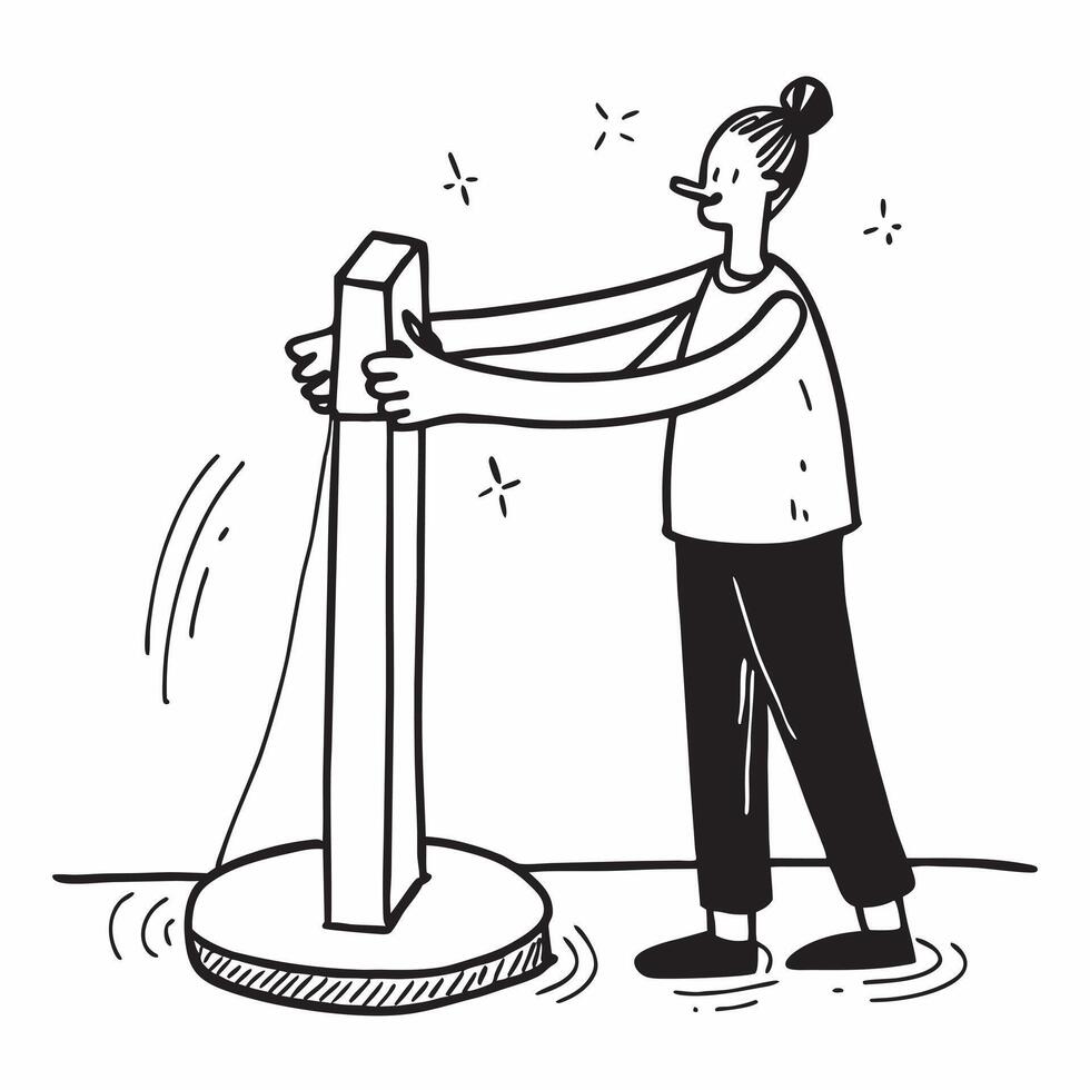 Clean Office worker with a stretch band and a water fountain symbolizing flexibility and hydration with ample space for text concept as An office worker using a stretch band and standin vector