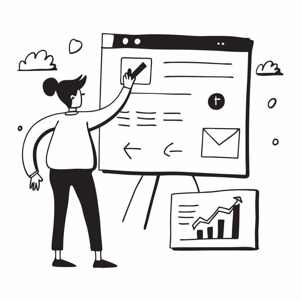 Clean Office worker with a gratitude board and a wellness app symbolizing workplace gratitude with ample space for text concept as An office worker using a gratitude board and a wellnes vector