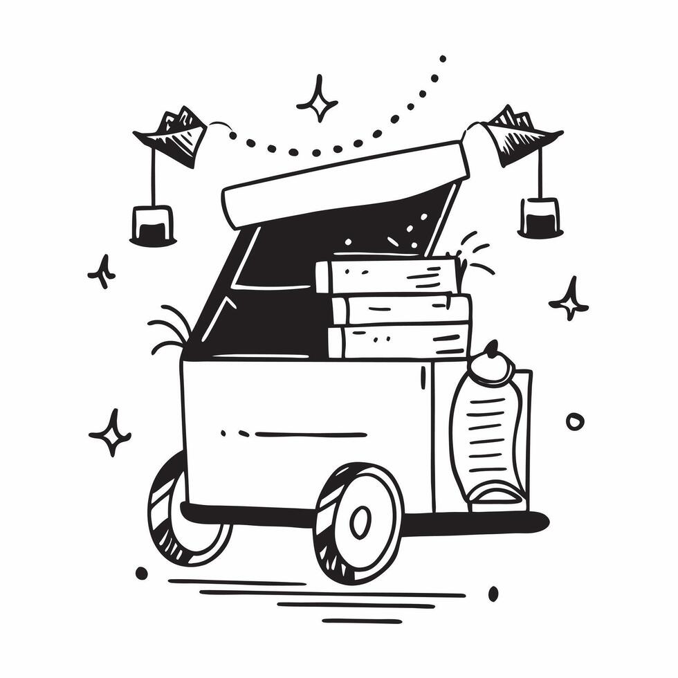 Clean Night market cart and fairy lights icon with copy space for social media posts concept as An illustrative night market cart and fairy lights icon with copy space tailored for socia vector
