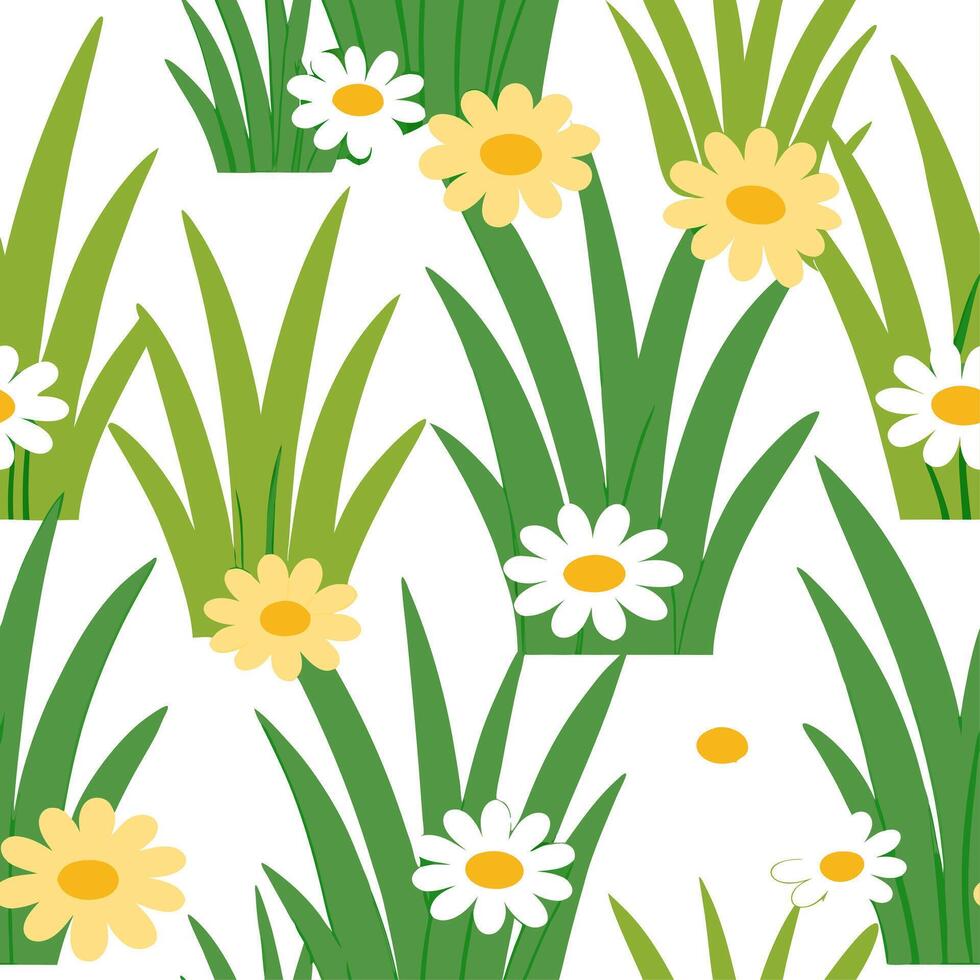 Clean Nature filled spring garden seamless pattern with daisies and buttercups for rustic garden charm concept as Rustic spring garden theme featuring daisies and buttercups arranged in vector