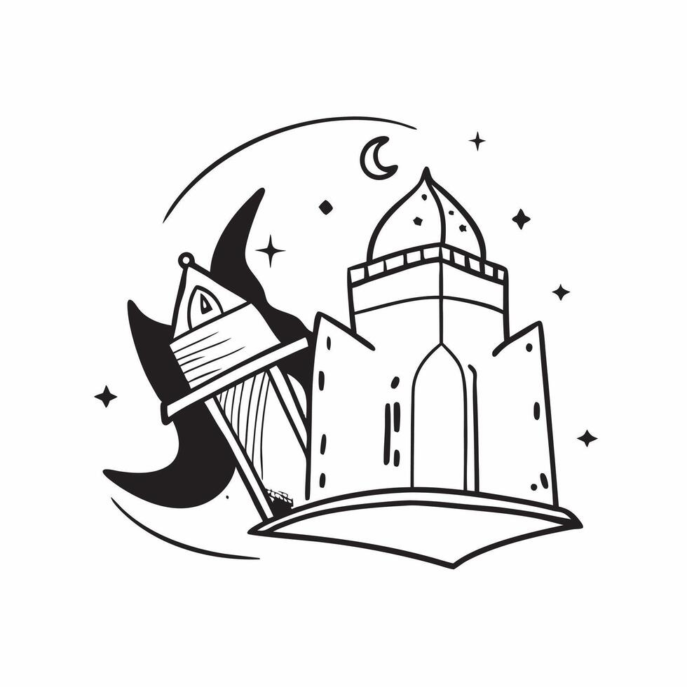 Clean Mosque and Crescent Moon concept as Mosque with a crescent moon and ample copy space symbolizing the spiritual and architectural aspects of Eid Al Adha in Photo Stock Concept vector