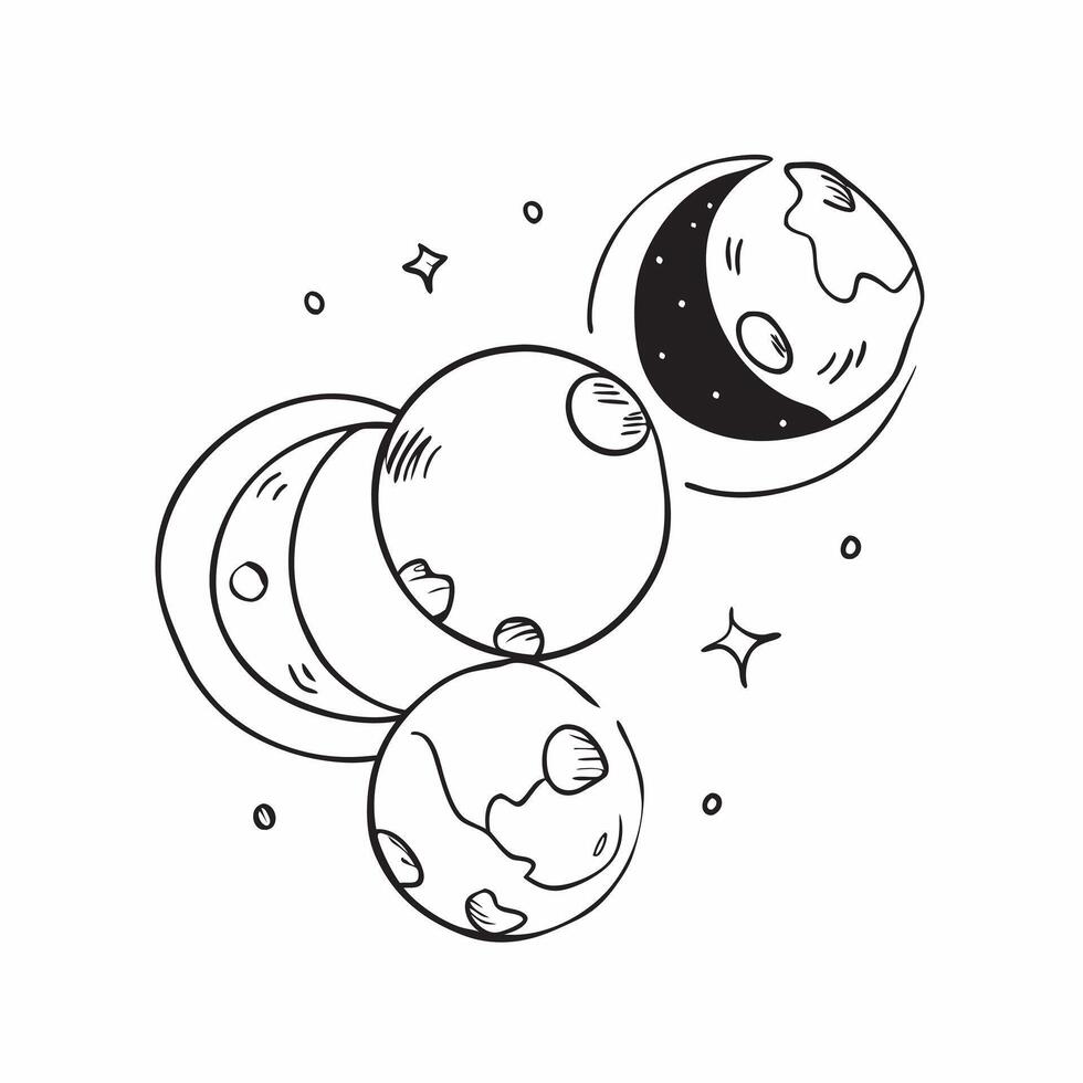 Clean Moon Phases and Earth concept as Moon phases with Earth and ample copy space symbolizing the changing appearance and relationship of our natural satellite in Photo Stock Concept vector