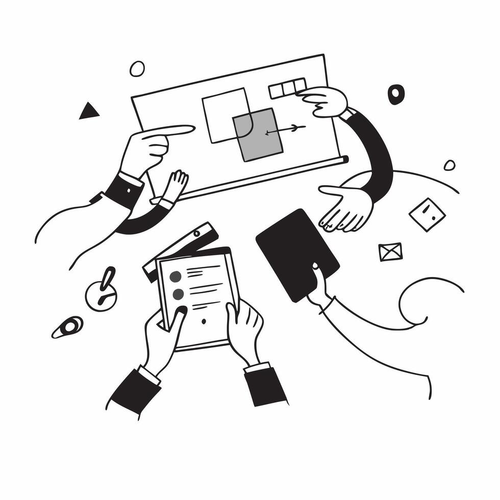 Clean Marketing team collaborating on a brand strategy concept as A illustration of a marketing team collaborating on a brand strategy using laptops and digital tools with an 8 co vector