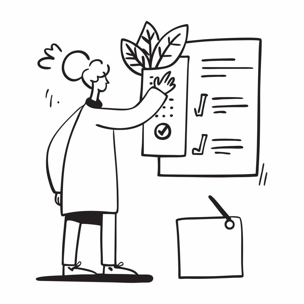 Clean Manager with a gratitude tree and a wellness survey symbolizing workplace appreciation with ample space for text concept as A manager holding a gratitude tree and a wellness surve vector