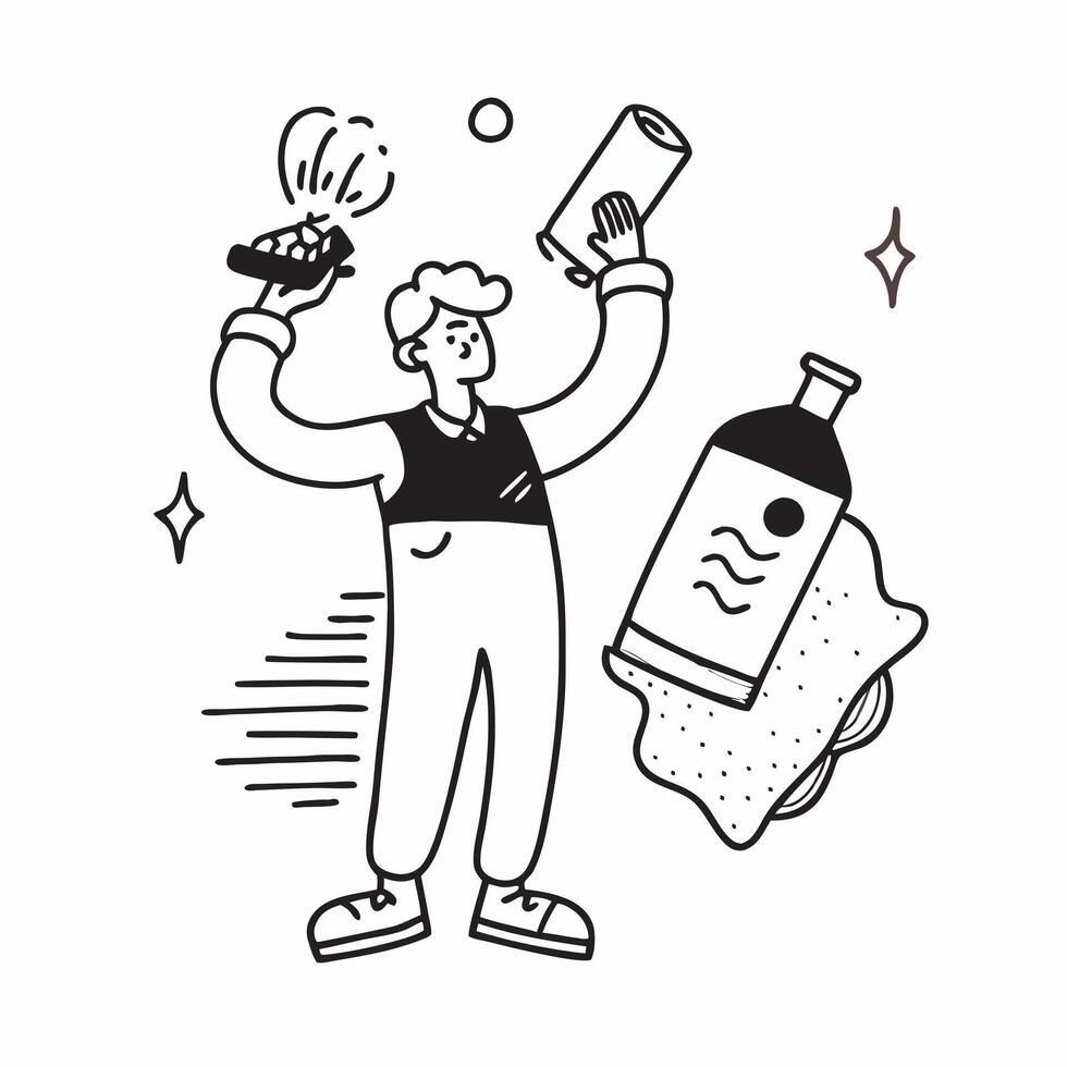 Clean Man with a water bottle and a soda can symbolizing hydration dos and donts with ample space for text concept as A man holding a water bottle and a soda can representing dos and do vector