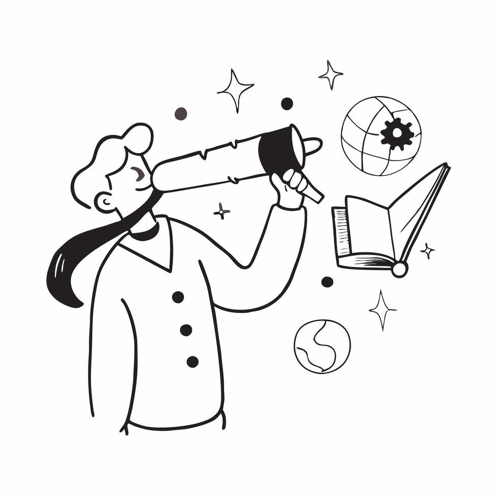 Clean Man with a telescope and a star map representing dreams of space exploration with space for writing concept as A man holding a telescope and a star map symbolizing dreams of space vector