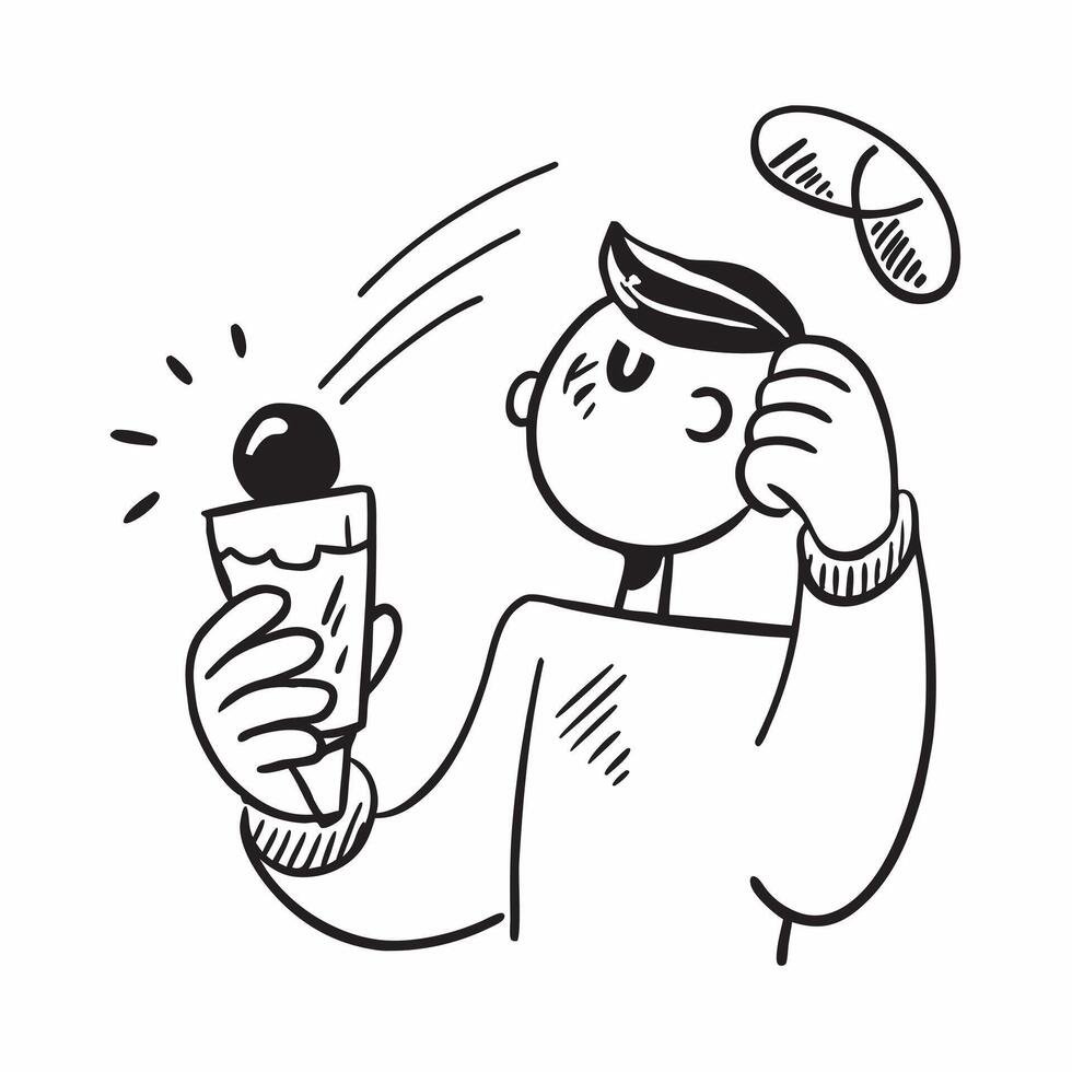 Clean Man with a glass of punch and a fruit skewer representing punch drink advertisement with ample space for text concept as A man holding a glass of punch and a fruit skewer symboliz vector
