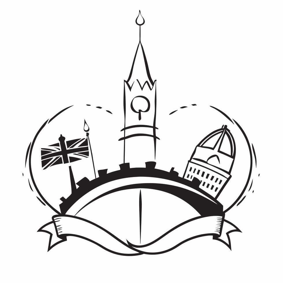 Clean London Eye and a Union Jack symbolizing modern landmarks with ample space for text concept as The London Eye with a Union Jack flag representing modern landmarks and national prid vector