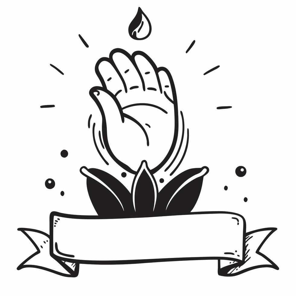Clean Lotus flower and Buddha hand icon with blank area for customizable text concept as A creative depiction of a lotus flower and Buddha hand icon featuring a blank area for customizab vector