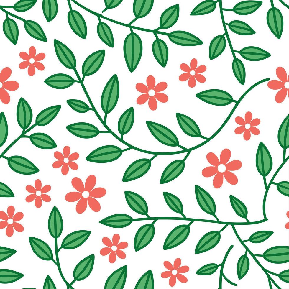 Clean Lively spring floral greenery seamless tile pattern with blooming vines ivy and lush green foliage concept as Lush blooming vines ivy and vibrant greenery form a lively and energet vector