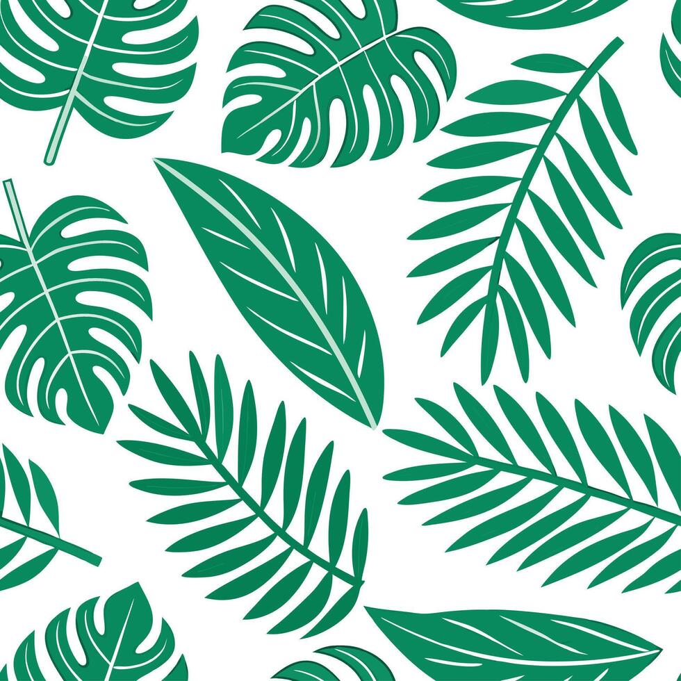 Clean Lively summer leaves seamless pattern with wild jungle leaves and exotic accents for bold decor concept as Wild jungle leaves and exotic accents arranged in a seamless pattern to b vector