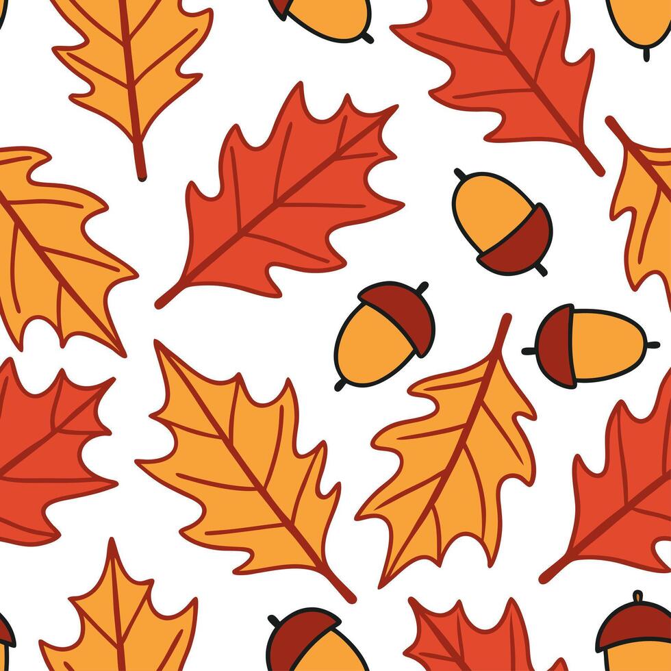 Clean Lively autumn leaves and acorns seamless tile pattern with rich warm colors concept as Rich warm colored autumn leaves and acorns create a lively seamless tile pattern perfect for vector