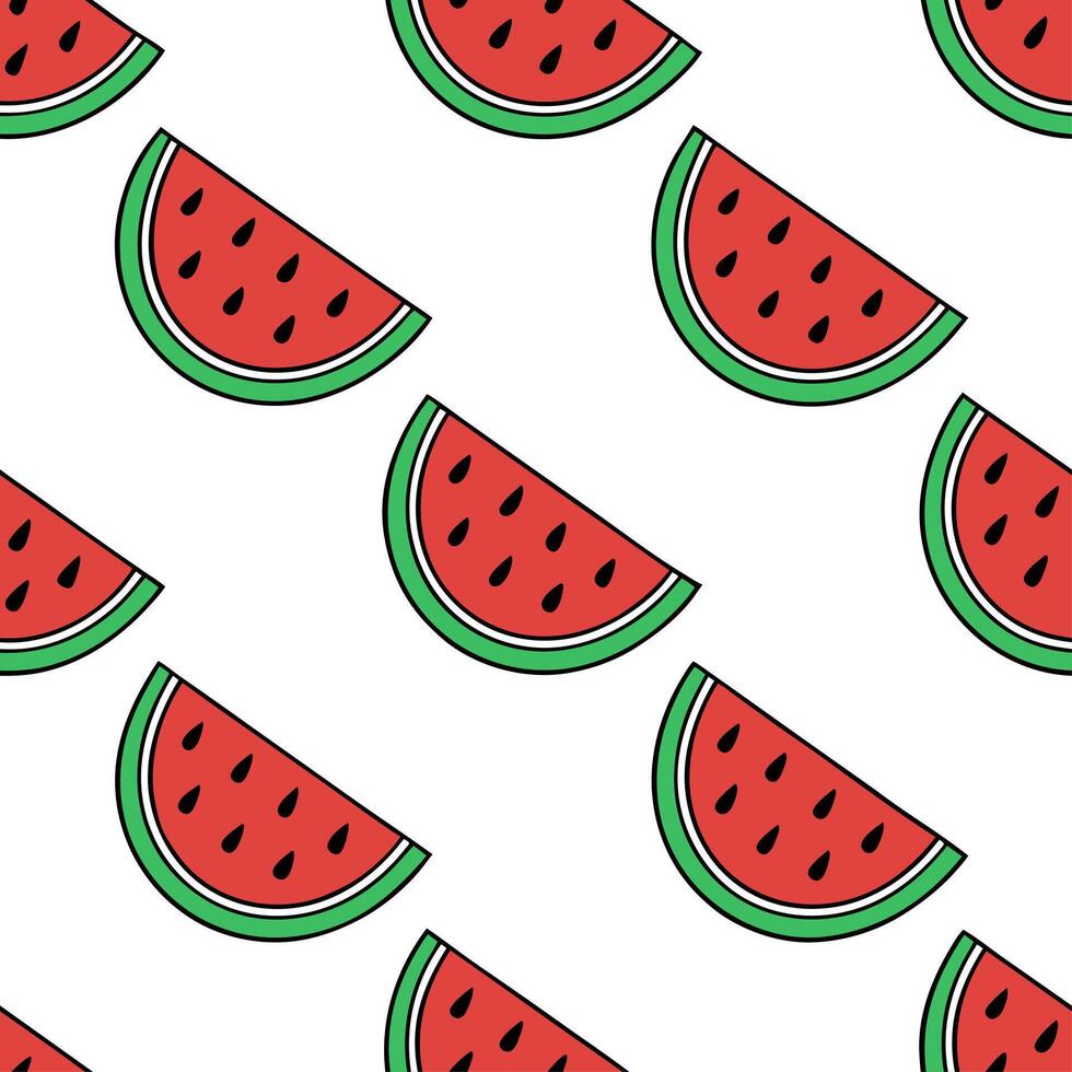 Clean Juicy watermelon seamless tile pattern with vibrant red and green hues for a refreshing summer look concept as Watermelon slices with bright red flesh and green rind create a seaml vector