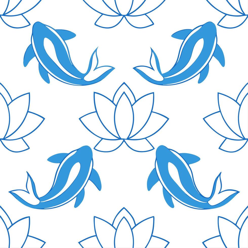 Clean Japanese koi fish and lotus flowers seamless tile pattern with serene blue and pink hues concept as Serene blue and pink hues highlight Japanese koi fish intertwined with lotus flo vector