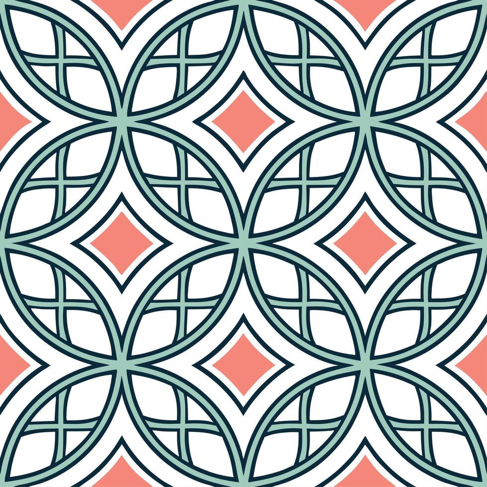 Clean Intricate Islamic geometric patterns and arabesques seamless tile pattern with vibrant colors concept as Vibrant colors highlight intricate Islamic geometric patterns intertwined w vector