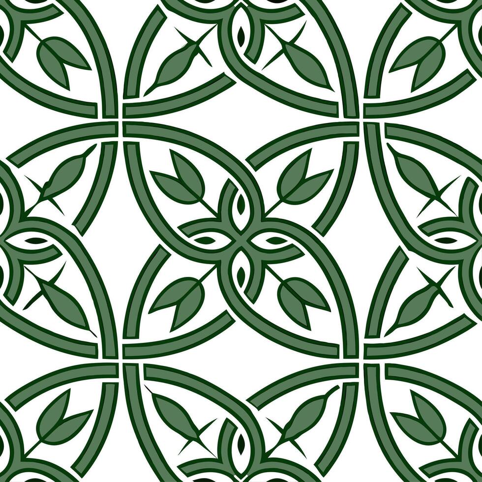 Clean Intricate Celtic knots and interwoven vines seamless tile pattern with rich green tones concept as Rich green tones highlight intricate Celtic knots intertwined with vines in seaml vector