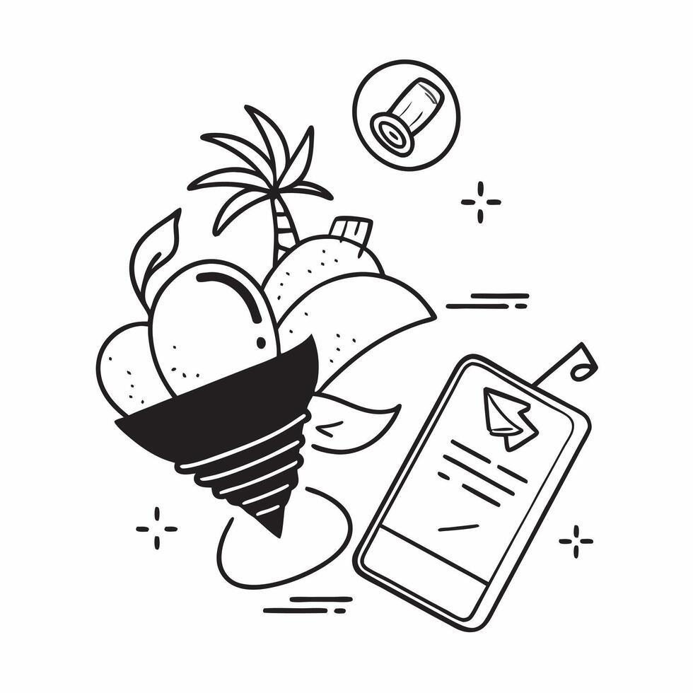 Clean Ice cream cone and tropical drink icon with copy space for social media posts concept as An illustrative ice cream cone and tropical drink icon with copy space tailored for social vector
