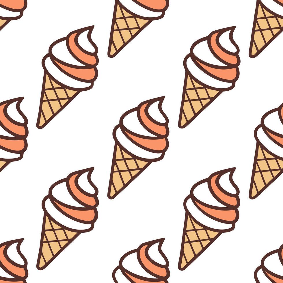Clean Ice cream cone seamless tile pattern with swirls of chocolate vanilla and strawberry for a sweet summer feel concept as Swirls of chocolate vanilla and strawberry ice cream cones c vector