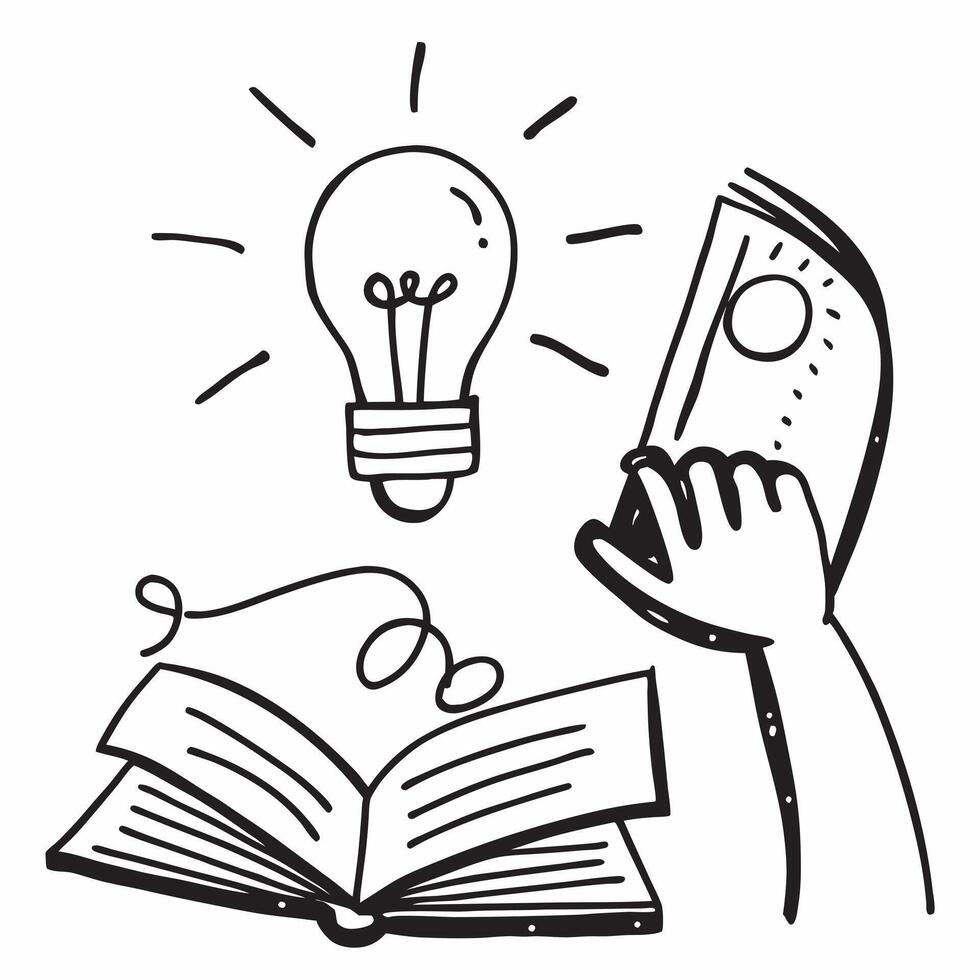 Clean Human with a light bulb and book representing ideas and knowledge with ample white copy space concept as A person holding a glowing light bulb and an open book symbolizing the gen vector