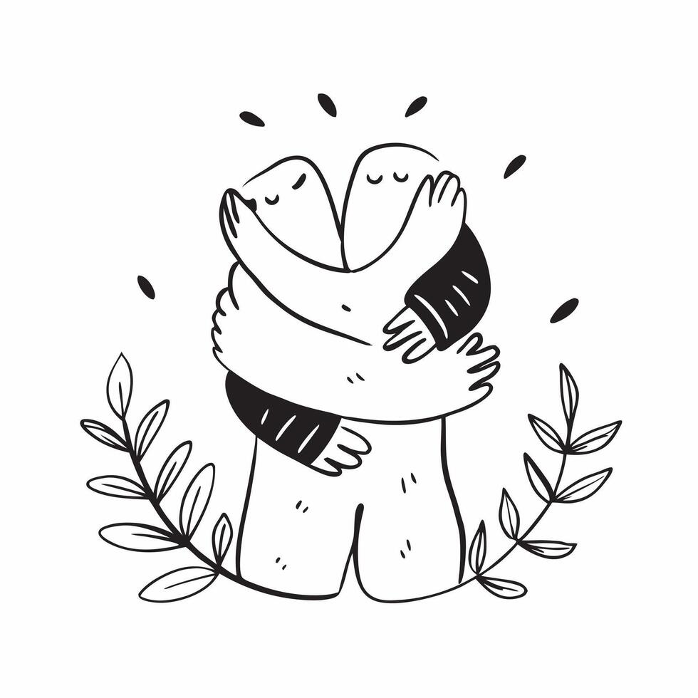 Clean Hugging Figures and Leaves concept as Hugging figures with leaves and ample copy space symbolizing growth and nature in a hug in Photo Stock Concept vector