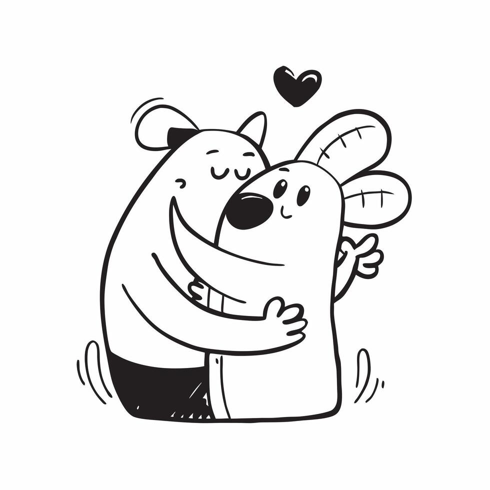 Clean Hugging Animals and Heart concept as Hugging animals with a heart symbol and ample copy space representing affection and warmth in a hug in Photo Stock Concept vector
