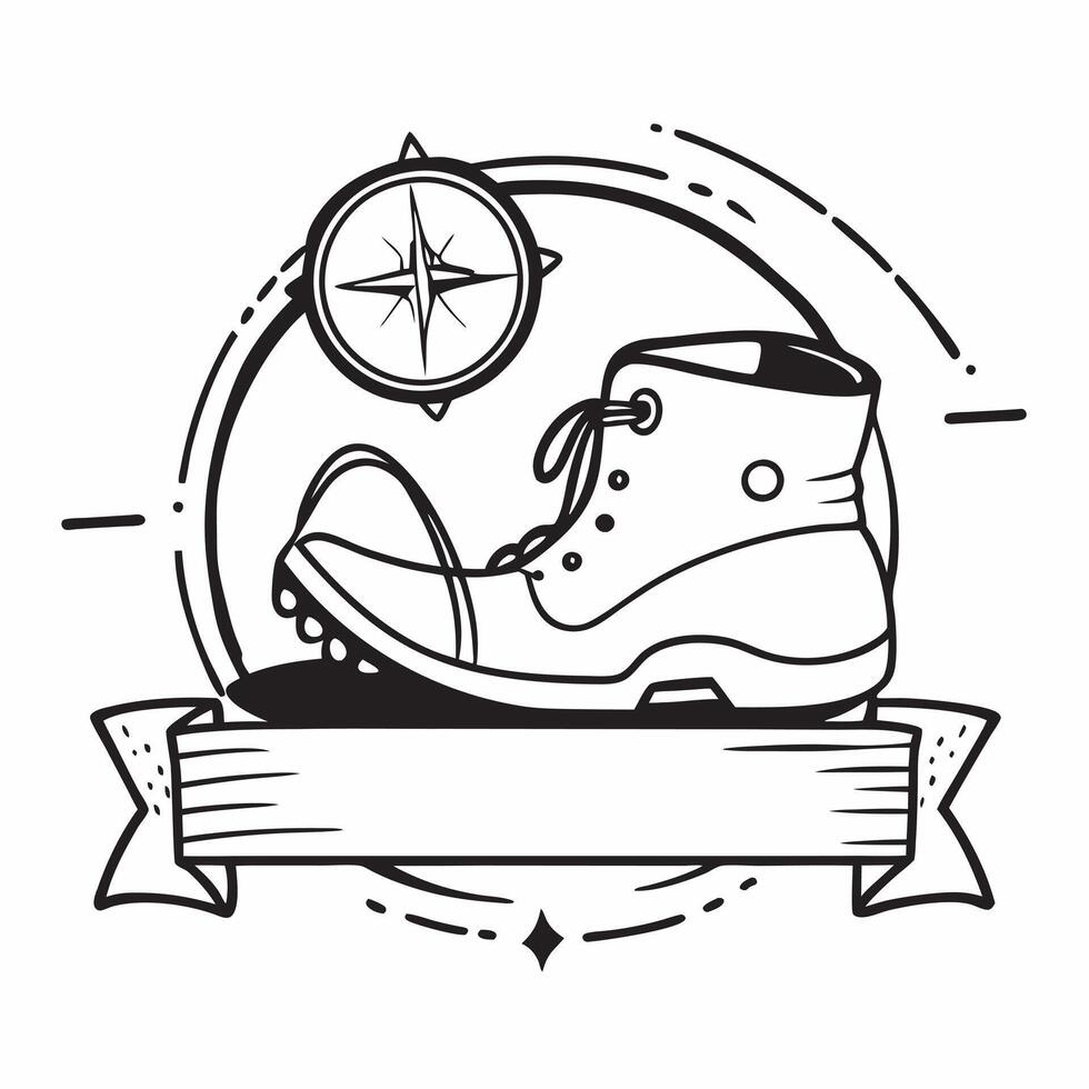 Clean Hiking boots and compass icon with blank area for personalized messages concept as A customizable hiking boots and compass icon featuring a blank area for adding personalized messa vector